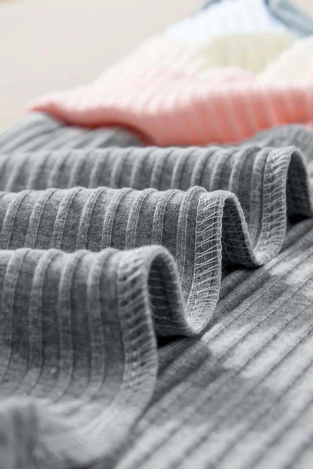 Gray Ribbed Color Block Patchwork T-shirt - Love Salve